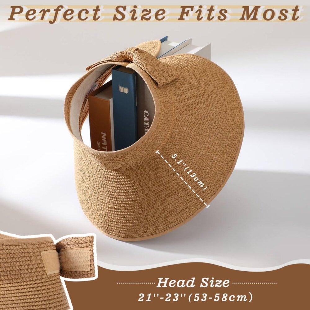 Sun Hats for Women, Wide Brim Straw Beach Hat for Women Foldable Floppy, Sun Hat - Picture 2 of 7